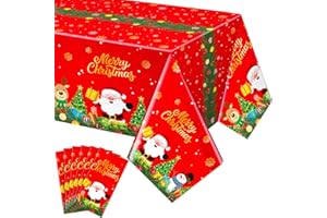 Tenceur 6 Pcs Merry Christmas Tablecloth 54x108 inch Plastic Santa Snowman Reindeer Tablecovers Disposable Red Tablecloth for Christmas Winter Holiday New Year Birthday Party Supplies Decor