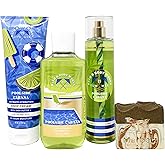 Bath & Body Works Poolside Cabana - Trio Gift Set - Fine Fragrance Mist, Body Cream and Shower Gel With a Cabin Spice Soap.