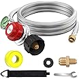 5FT 0-30 PSI Adjustable High Pressure Propane Regulator with Gauge 0~60PSI Gas Flow Indicator QCC1 Stainless Propane Hose with 3/8 Flare x 1/8 MNPT Fits for LP Gas Cooker, Burner, Smoker, Turkey Fryer
