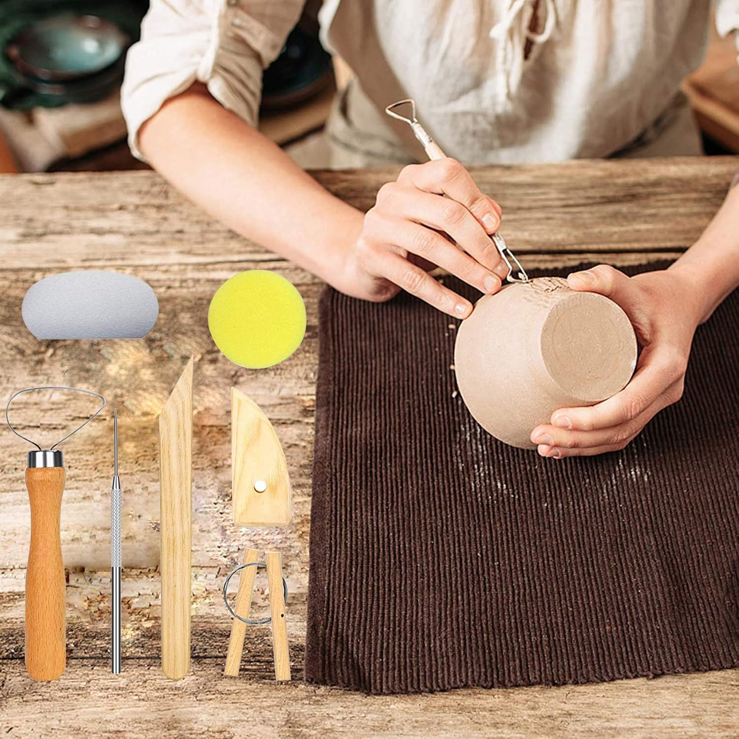 2 Pack Pottery Tools and Clay Sculpting Tool Set, Clay Tools for The Pottery Beginner (16 Pieces)