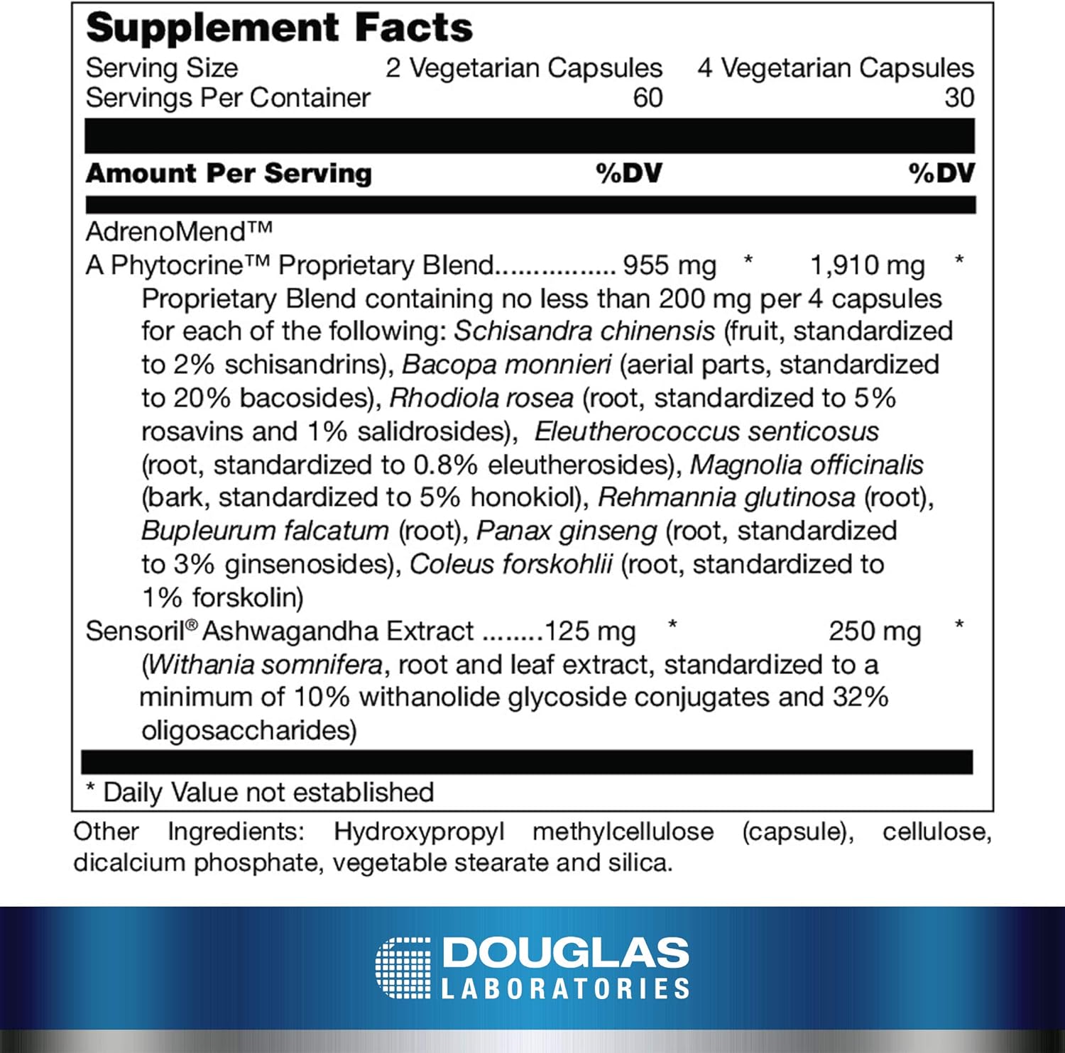 Douglas Laboratories - AdrenoMend - Ten Herbal Adaptogens to Support Adrenal Gland Function During Stress - 120 Capsules: Health & Personal Care