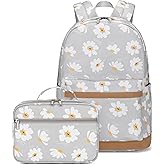 Sugaroom Lightweight Water Resistant Daisy Prints Backpacks for Girls School Backpack with Lunch Bag Bookbags Set