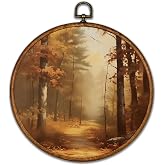 BCUANGD Vintage Fall Round Wall Art Decor - Retro Autumn Moody Forest Wall Art Canvas Frame Artwork Prints, Rustic Cottagecore Nature Round Wall Hanging Decorations for Home Farmhouse, 10
