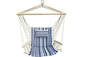 BACKYARD EXPRESSIONS PATIO · HOME · GARDEN Hammock Chair Hanging Rope Swing, 12 Patterns, Quality Comfortable and Breathable Fabric - Indoor/Outdoor - Blue Stripes