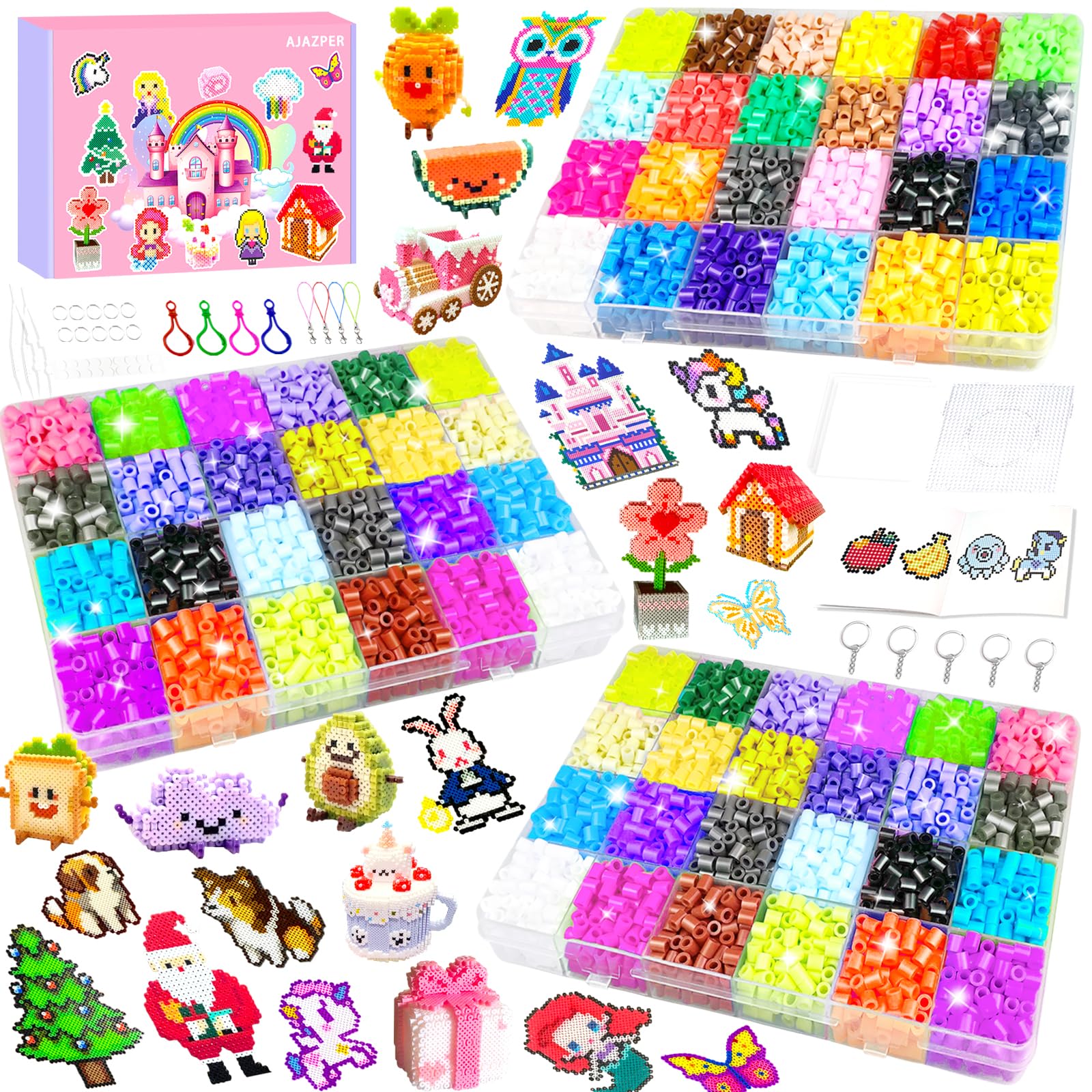 5MM Fuse Beads Kit for Kids, 72 Colors Fuse Bead Set Including Pegboards, Ironing Papers and Accessories, 3 Boxes Iron Beads, DIY Craft Gift for Kids Creatives Toys Gifts for Girls & Boys Age 5+