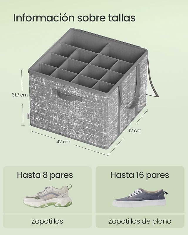 Organizador de Zapatos, para hasta 16 Pares, Caja para Guardar Zapatos, Asas, Tapa Transparente, para Armario Entrada Dormitorio, Gris Espadaña LSP601G01