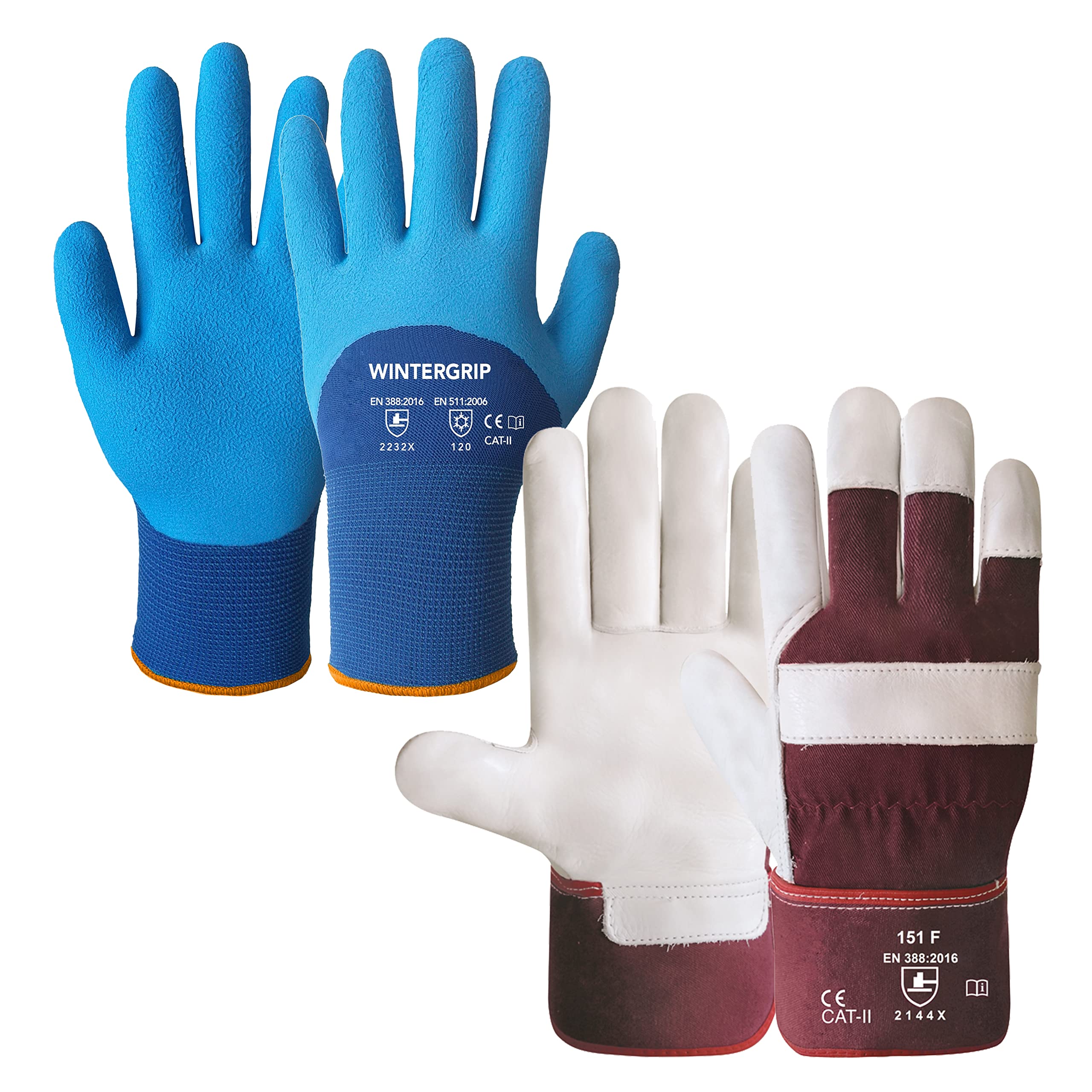 DOJA Barcelona Winter Work Gloves Set | Pair of Latex Gloves and Pair of Leather Gloves | T9 | L 25 cm | for Heated Gloves, Gardening Gloves, Men's Winter Gloves, Motorcycle Gloves, etc.