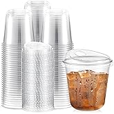 Baderke 100 Pcs Plastic Cups with Sip Lids Round Bottom Disposable Plastic Coffee Cups with Lids Clear Strawless Crystal Mugs for Iced Coffee Smoothie Cold Beverage Party Catering Supplies (10 oz)