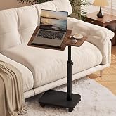 BROTTAR Rolling TV Tray Table with Wheels, Adjustable C Table, Rustic Brown | Tilting &amp; 360&deg; Swivel Tabletop, Ergonomic Laptop Stand, Wood End Table &amp; Side Table for Living Room, Bedroom, Small Spaces
