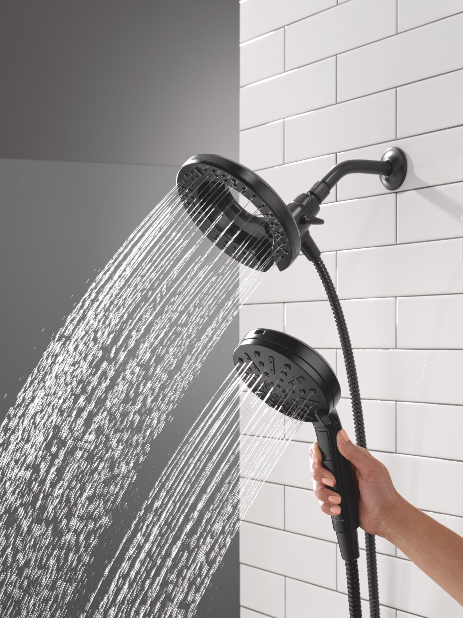 Delta 6-Setting In2ition 2-in-1 Dual Shower Head with Handheld High Pressure ProClean Spray, Matte Black Detachable Shower Head with Hose, 1.75 GPM Flow Rate, Matte Black 75655BL