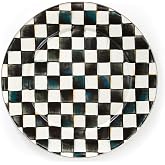 MACKENZIE-CHILDS Enamel Serving Platter, Black-and-White Courtly Check | Hand-painted design, decorative serving platter for food, 16" dia.