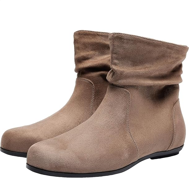 Women's Wide Width Ankle Boots, Flat Boots Side Zipper Cozy Comfortable