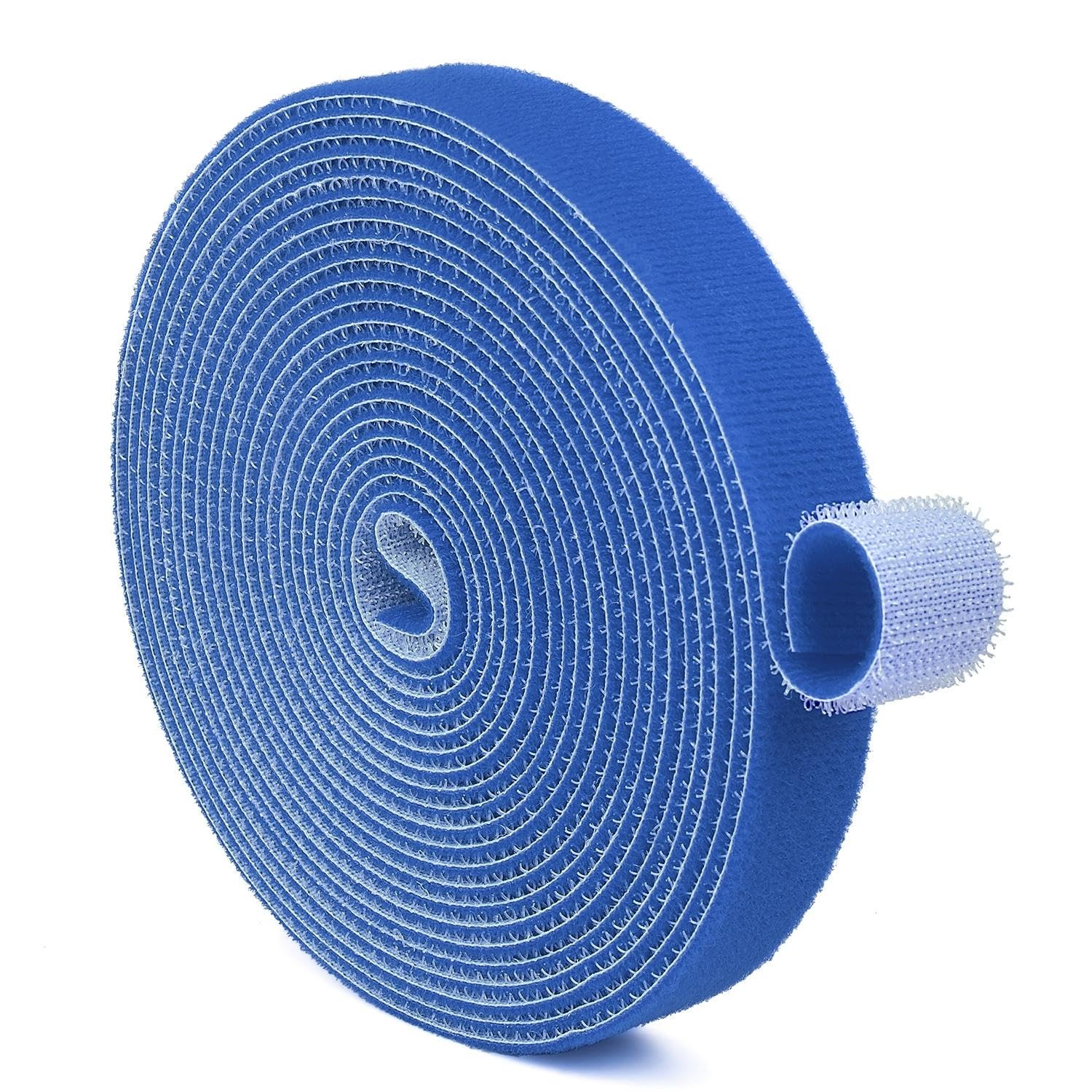 TNP Hook and Loop Tape Strap Cable Ties Fastener (Blue) (15 Feet) - Sticky Self Adhesive Nylon Fabric Roll Wrap 0.75" Wide 5 Yards Reusable for Cutting Custom Length Cord Wire Fastening