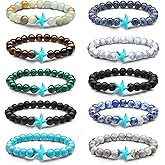 Hicarer 10 Pieces Beads Bracelet Natural Stone Elastic Friendship Bracelet for Women Men