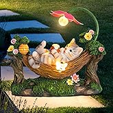 Afirst Solar Cat Statue Garden Figurine, Resin Figurine with Solar Lights Outdoor Decorations for Lawn, Patio, Balcony, Yard Ornament