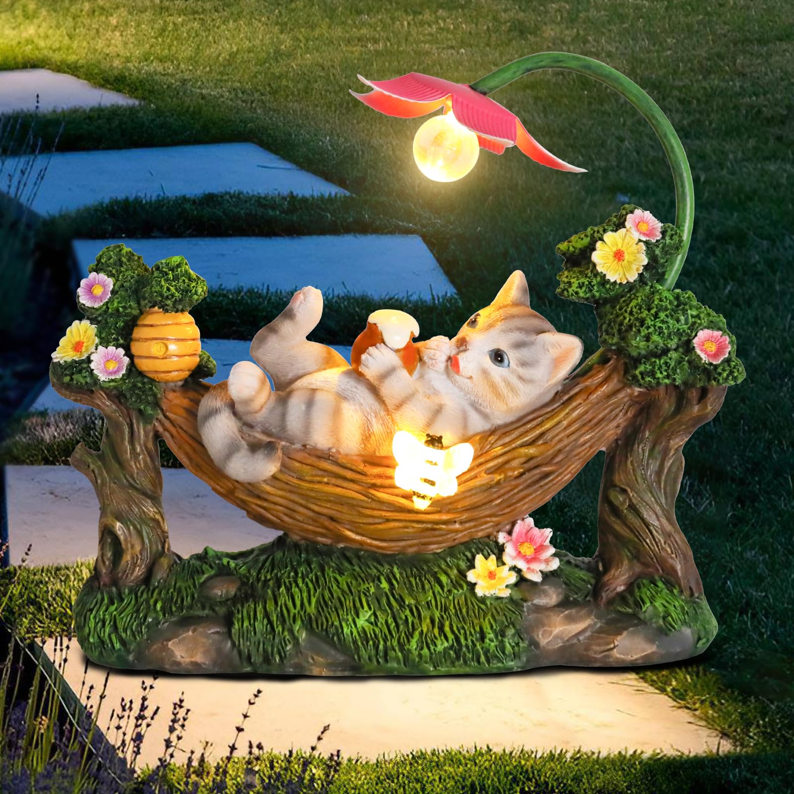 Photo 1 of Afirst Solar Cat Statue Garden Figurine, Resin Figurine with Solar Lights Outdoor Decorations for Lawn, Patio, Balcony, Yard Ornament