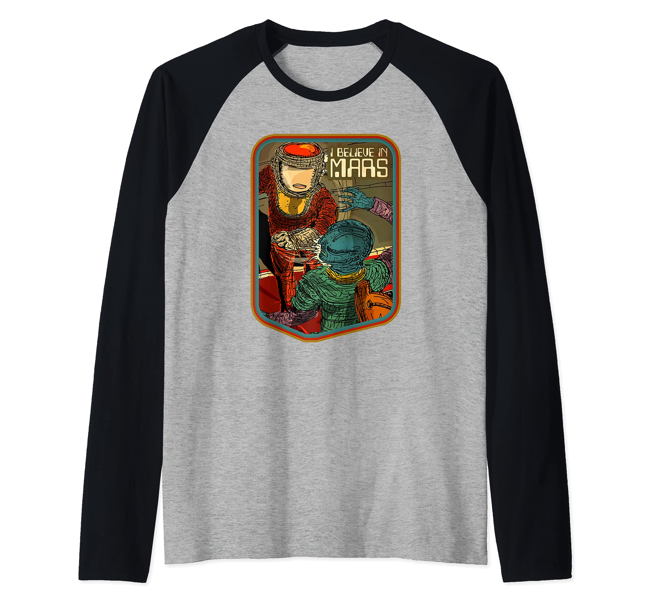 NASA I Believe in MARS Fun Anime Art for Space and Science Raglan Baseball Tee