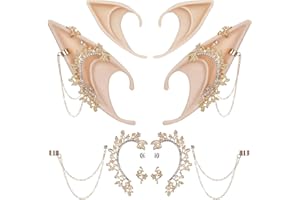 FRESHME Elf Ears with Piercings - Handmade Fairy Ears with Gold Butterfly Earrings Cuffs
