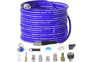 YETIANICAL NIFUAL 50FT Sewer Jetter Kit for Pressure Washer, 5800PSI Pressure Drain Cleaner Hose 1/4 Inch NPT Corner, Rotating and Button Hose Sewer Jetting Nozzle Waterproof Tape Pearl Corsage Pin Spanner Glove