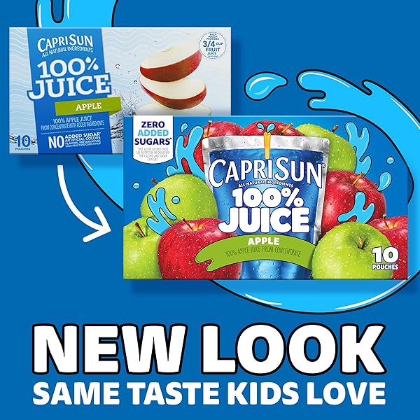 CAPRI SUN 100% JUICE APPLE ALL-NATURAL JUICE FROM CONCENTRATE WITH ADDED INGREDIENTS, 10 CT BOX, 6 FL OZ POUCHES