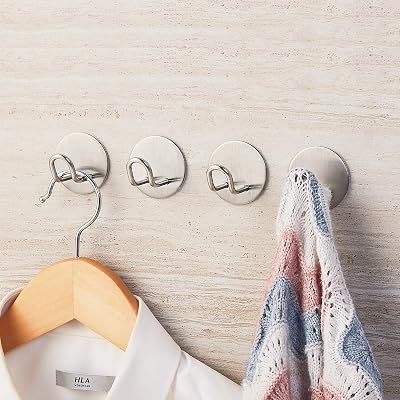 JS Adhesive Hooks Stainless Steel Wall Hangers 4 Pack 1kg-2kg Load