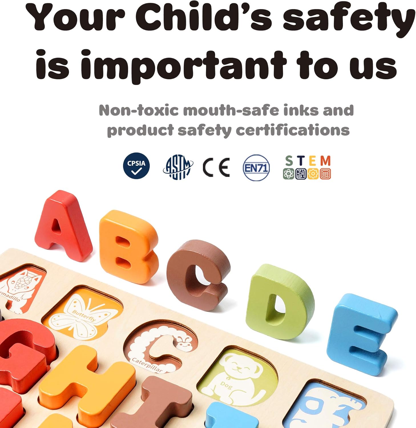 Alphabet Wooden Puzzles, ABC Learning for Toddlers. Educational Toys for 2-5 Years Old. Montessori Toddler Toys. Puzzle Board for Boys & Girls. Preschool Learning. Toddler Activities Kids Toys.: Toys & Games