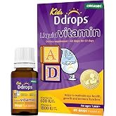 Ddrops&reg; Kids Organic Liquid Vitamins &ndash; Daily Vitamins A&amp;D Drops for Kids, 60 Drops. Supports Eye Health, Bone Development and Immune Function. Certified Organic, Non-GMOs, Allergy-Friendly