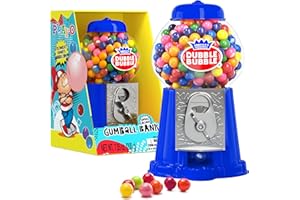 PLAYO Gumball Machine For Kids 8.5" - Candy Dispenser Machine Includes 85 Gum Balls - Coin Operated Double Bubble Gum Machine And Toy Bank - Mini Gumball Machine Christmas Gift Toys For Girls and Boys (Blue)