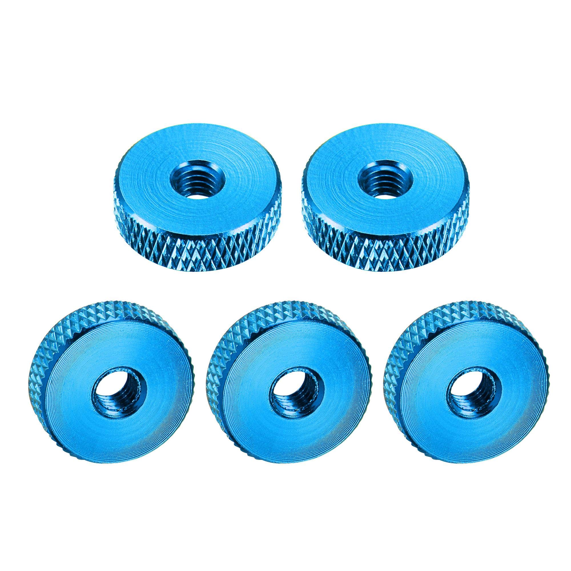 sourcing map Flat Knurled Nut - M5 x 16mm x 5mm Thumb Nuts Lock Adjusting Nuts Aluminum Alloy Blue 5Pcs