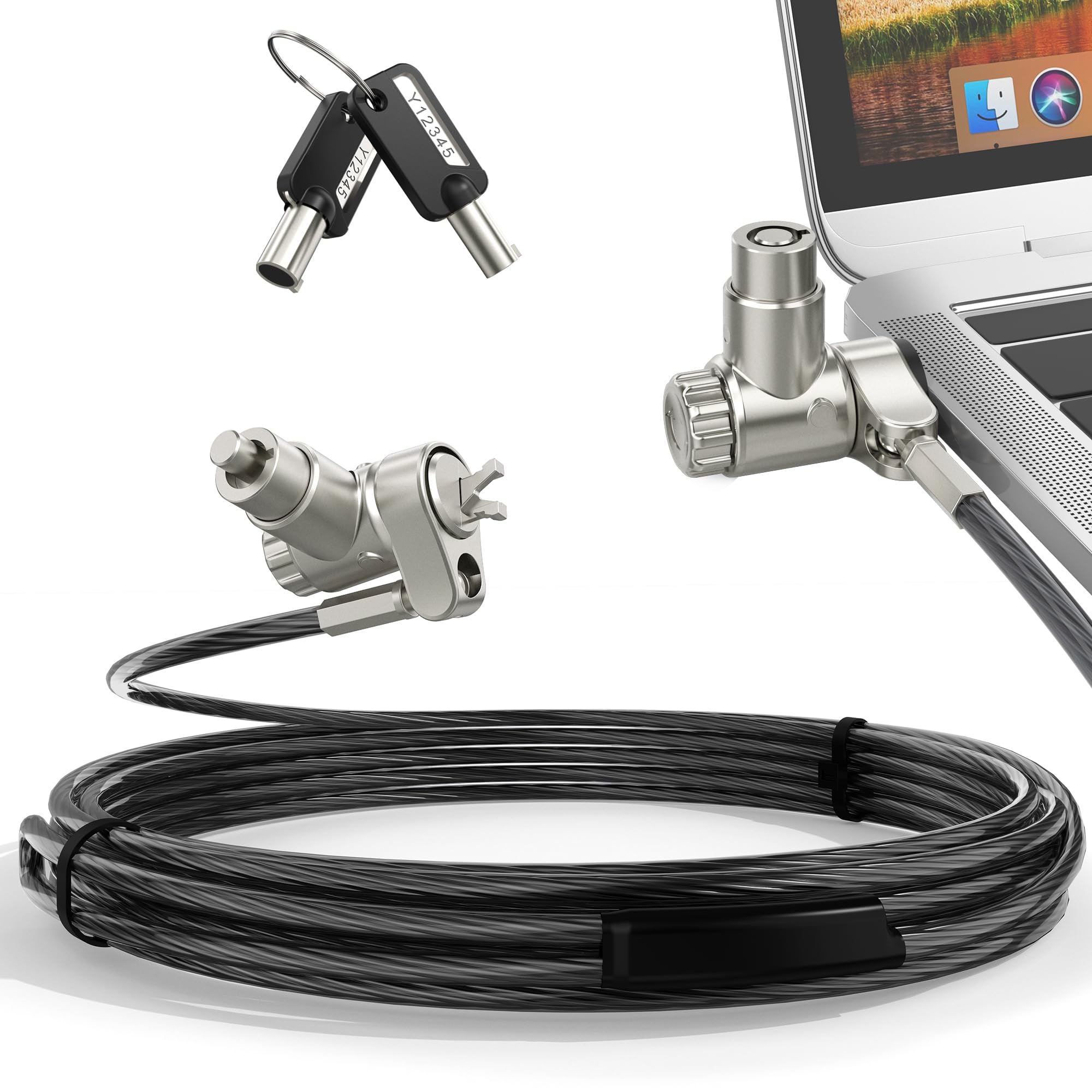 Photo 1 of AboveTEK 3-in-1 Universal Laptop Cable Lock, Professional Laptop Security Lock with 2 Keys, Cut-Resistant Steel Locking Cable with 360° Rotating Head, Compatible with K-Slot, Nano & Wedge Slot