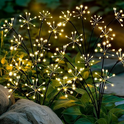 PATIOPIA Solar Lights Outdoor Garden, Upgraded 4 Pack Solar Swaying Starburst Light, Waterproof Firefly Lights for Yard, Pathway, Flowerbed, Patio Decor