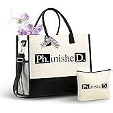 InnoBeta Phd Graduation Gifts, Phd Gifts for Women Canvas Tote Bag with Top Zipper Closure and Shoulder Strap for Graduation