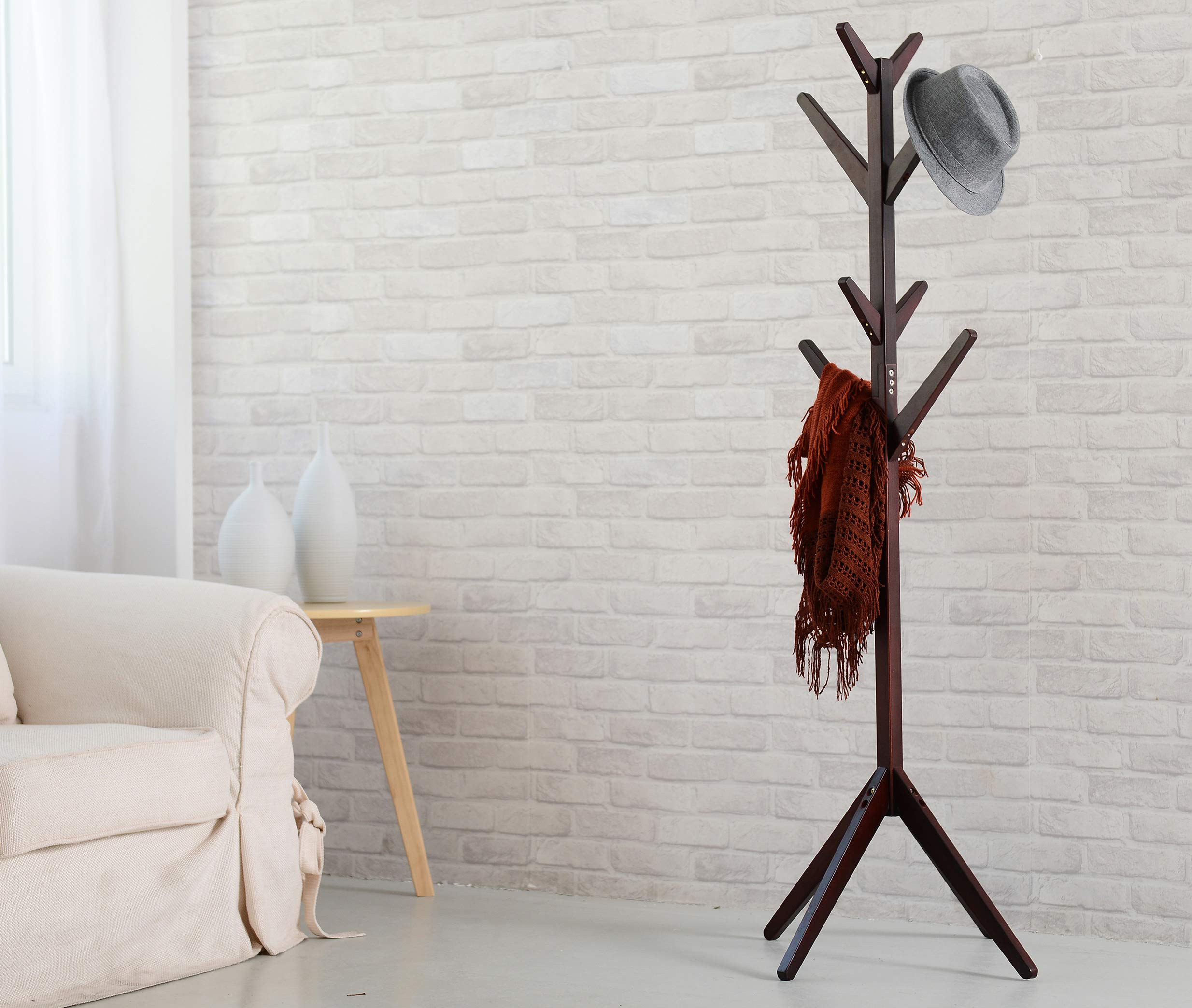 Neasyth Solid Wood Coat Rack Simple Entryway Standing Hall Tree