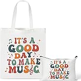 Y1tvei Colorful Music Canvas Bag - 2Pcs Musical Note Themed Reusable Grocery Shopping Handbag, Itβs A Good Day To Make Music Canvas Tote Bag Makeup Pouch Recital Gift for Musical Lover Singer Musician