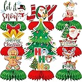 OIYUAMN Christmas Party Decorations Honeycomb Centerpieces, 9 PCS 3D Double-Side Xmas Snowman Table Decor, Santa Winter Honeycomb Ornaments for Merry Christmas Claus Themed Party Supplies