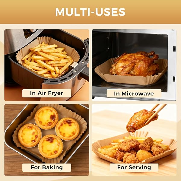 BORIBIM 8 INCH AIR FRYER PAPER LINERS, 360 PCS SQUARE AIR FRYER DISPOSABLE LINERS – AIRFRYER ACCESSORIES – NON-STICK AND OIL PROOF AIR FRYER PARCHMENT PAPER LINERS FOR 5-8QT BASKET OVEN MICROWAVE