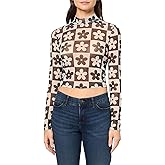 HUGO Women's Mock Neck Mesh Long Sleeve Shirt