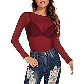 Women's Mesh Tops See Through Shirts Long Sleeve Bodycon Sheer Blouse Clubwear