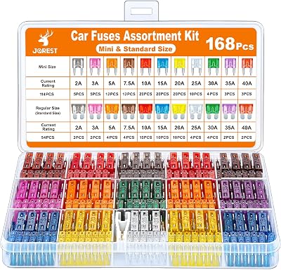 JOREST 168 Pcs Car Fuse Kit Mini & Standard 11 Specs 2A-40A with Puller