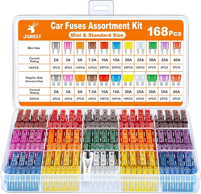 JOREST 168 Pcs Car Fuse Kit Mini & Standard 11 Specs 2A-40A with Puller