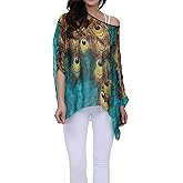 Nicetage Boho Top Sheer Dressy Blouse Chiffon Blouses for Women Sheer Poncho Flowy Batwing Tops Cruise Wear