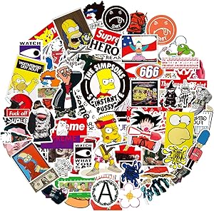 Pauplian 100PCS The Simpsons Stickers Supreme Sticker Cool Vinyl Sticker Packs Sticker Decals Waterproof Stickers for Hydro Flask Laptop Car