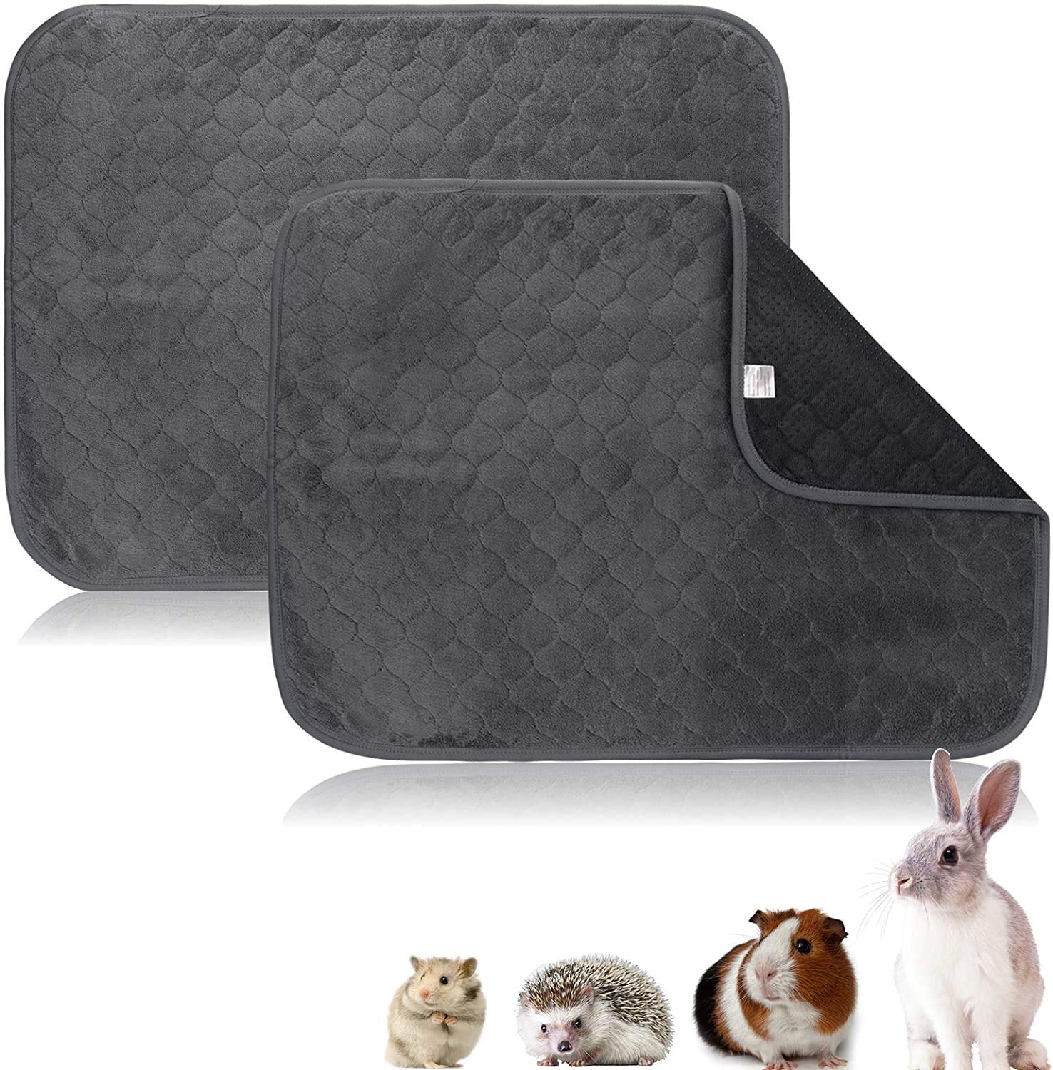YANGWX 2 Pcs Washable Reusable Guinea Pig Fleece Cage Liners, Highly Absorbent Small Animal Bedding for Guinea Pigs, Hamsters, Rabbits, Chinchillas - 60x45cm, Grey