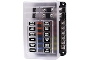 12 Way Blade Fuse Box, Upgraded Blade Fuse Block 12 Volt Waterproof Fuse Box Holder with LED Indicator for Car Boat Marine RV