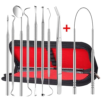 BESTOPE 8+1 Zahnsteinentferner mit Zungenreinigung Zahnreinigung Zahnpflege Set Zahnarztbesteck Dental Set aus Edelstahl Zahn