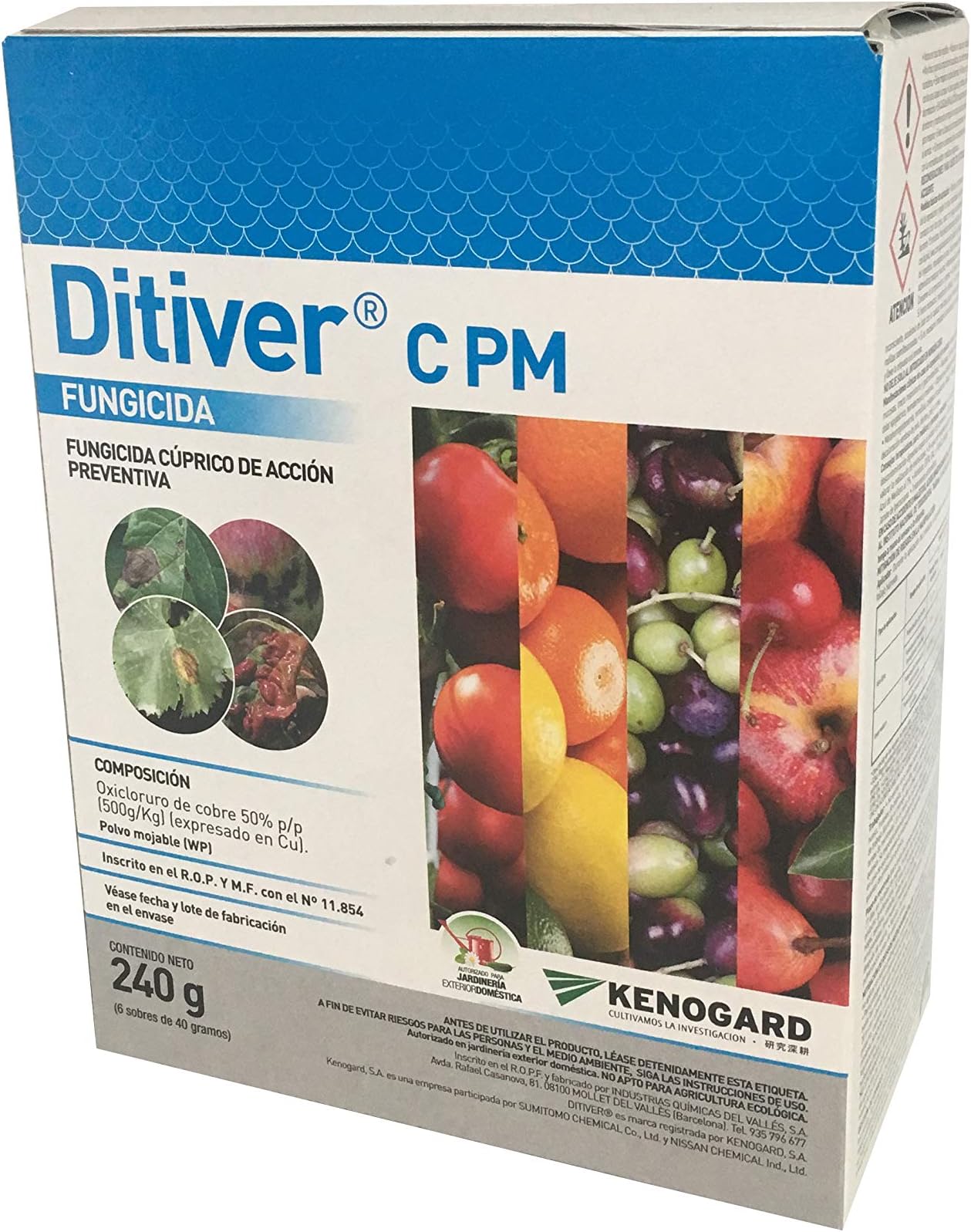 KENOGAARD Cupric Fungicide 240g (6 Envelopes 40g) Preventive Action DITIVER C PM against Mildiu, Alternative, Anthracnosis.