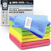 Fabricube Turkish Microfiber Cleaning Cloth of 4 Colors | 20% Polyamide for Elevated Liquid Suction | Must Have Drying Supply for Kitchen and Home Accessories | Rags with Reinforced Edges, Pack of 8