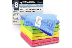 Fabricube Turkish Microfiber Cleaning Cloth of 4 Colors | 20% Polyamide for Elevated Liquid Suction | Must Have Drying Supply for Kitchen and Home Accessories | Rags with Reinforced Edges, Pack of 8