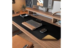 DAWNTREES Dual Sided Desk Mat,Leather Desk Pad,Black 35.5"x17",Cork Desk Mat Protector,with PU Leather Valet Tray Organizer,Large Mouse Pad,Desk Writing Pad for Office and Home