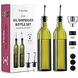 Superior Olive Oil Dispenser Set - Slim Dark Green Design Oil and Vinegar Dispenser - Funnel For Easy Refill - Oil Dispenser 